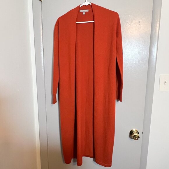 Neiman Marcus Cashmere Long Side-Slit Open-Front Cardigan Burnt Orange Size XS - Picture 1 of 7